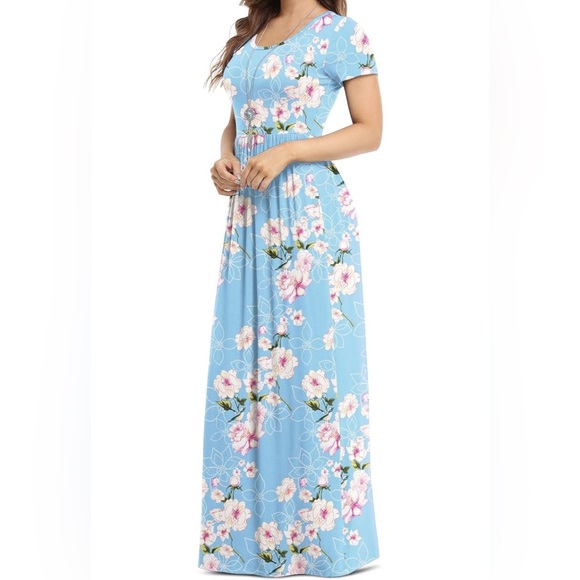 NWT Longyuan Women's Short Sleeve Maxi Dress Long Dresses with Pockets XXL - Picture 2 of 5